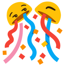 confetti ball and smirking face