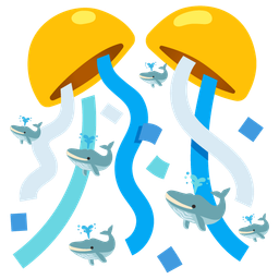 confetti ball and spouting whale