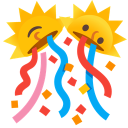 confetti ball and sun with face