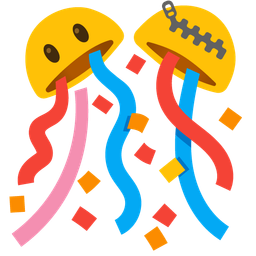 confetti ball and zipper-mouth face