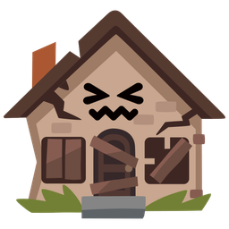 confounded face and derelict house