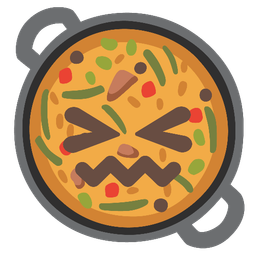 confounded face and shallow pan of food