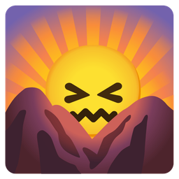 confounded face and sunrise over mountains