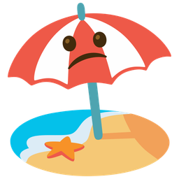 Confused face and Beach with umbrella