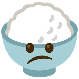 Confused face and Cooked rice