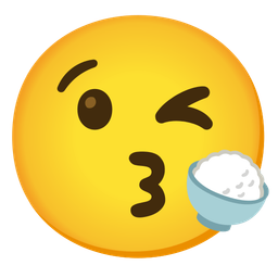 Cooked rice and Face blowing a kiss
