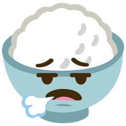 Cooked rice and Face exhaling