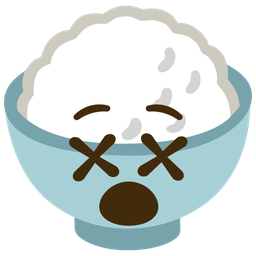 Cooked rice and Face with crossed-out eyes