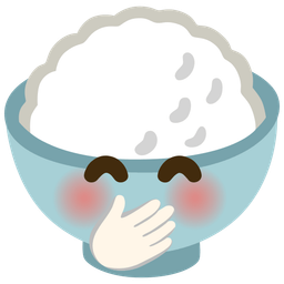 Cooked rice and Face with hand over mouth