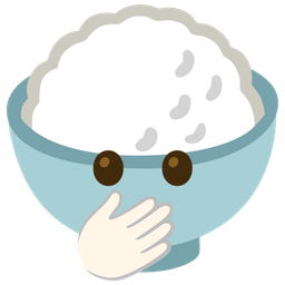 Cooked rice and Face with open eyes and hand over mouth