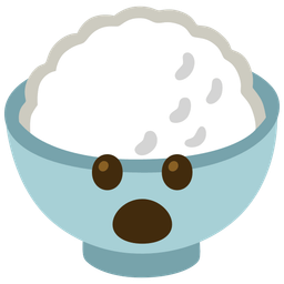 Cooked rice and Face with open mouth