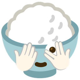 Cooked rice and Face with peeking eye