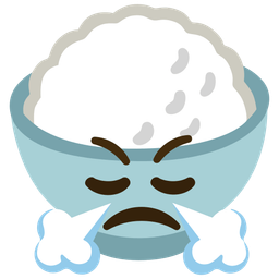 Cooked rice and Face with steam from nose