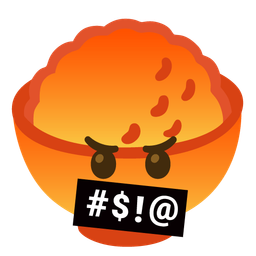 Cooked rice and Face with symbols on mouth