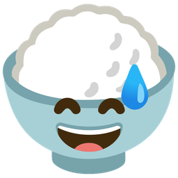 Cooked rice and Grinning face with sweat