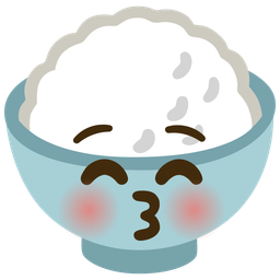 Cooked rice and Kissing face with closed eyes