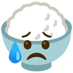 Cooked rice and Sad but relieved face