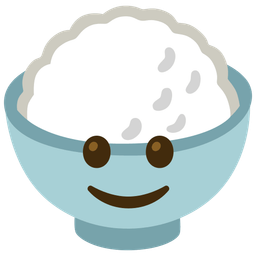 Cooked rice and Slightly smiling face