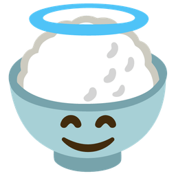Cooked rice and Smiling face with halo