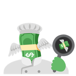 cooking and money with wings