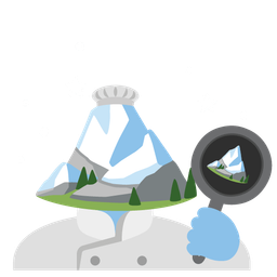 cooking and snow-capped mountain