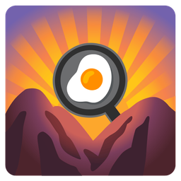 cooking and sunrise over mountains