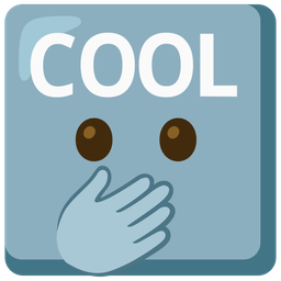 COOL button and face with open eyes and hand over mouth
