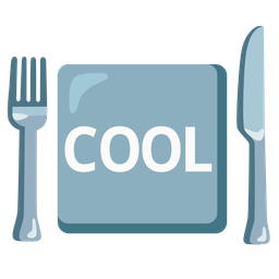 COOL button and fork and knife with plate