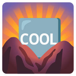 COOL button and sunrise over mountains