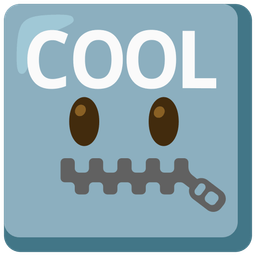 COOL button and zipper-mouth face