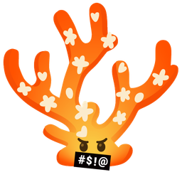 coral and face with symbols on mouth