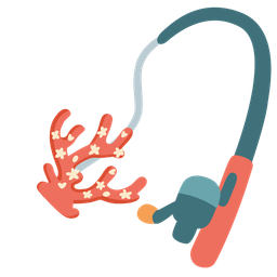 coral and fishing pole