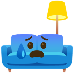 couch and lamp and anxious face with sweat