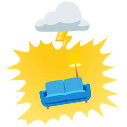 couch and lamp and cloud with lightning