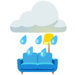 couch and lamp and cloud with rain
