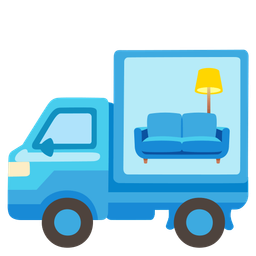 couch and lamp and delivery truck