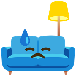 couch and lamp and downcast face with sweat