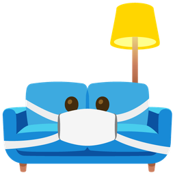 couch and lamp and face with medical mask