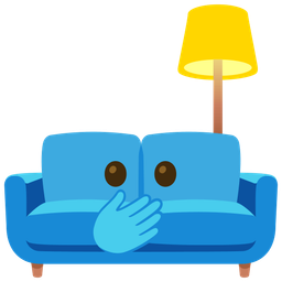 couch and lamp and face with open eyes and hand over mouth