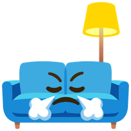 couch and lamp and face with steam from nose