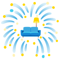 couch and lamp and fireworks