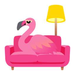 couch and lamp and flamingo