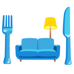 couch and lamp and fork and knife with plate