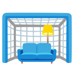 couch and lamp and goal net