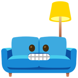 couch and lamp and grimacing face