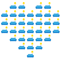 couch and lamp and heart suit