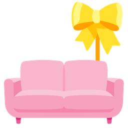 couch and lamp and heart with ribbon