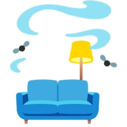 couch and lamp and pile of poo