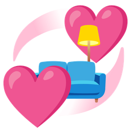 couch and lamp and revolving hearts