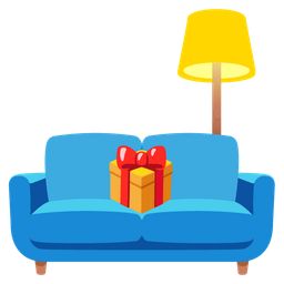 couch and lamp and wrapped gift